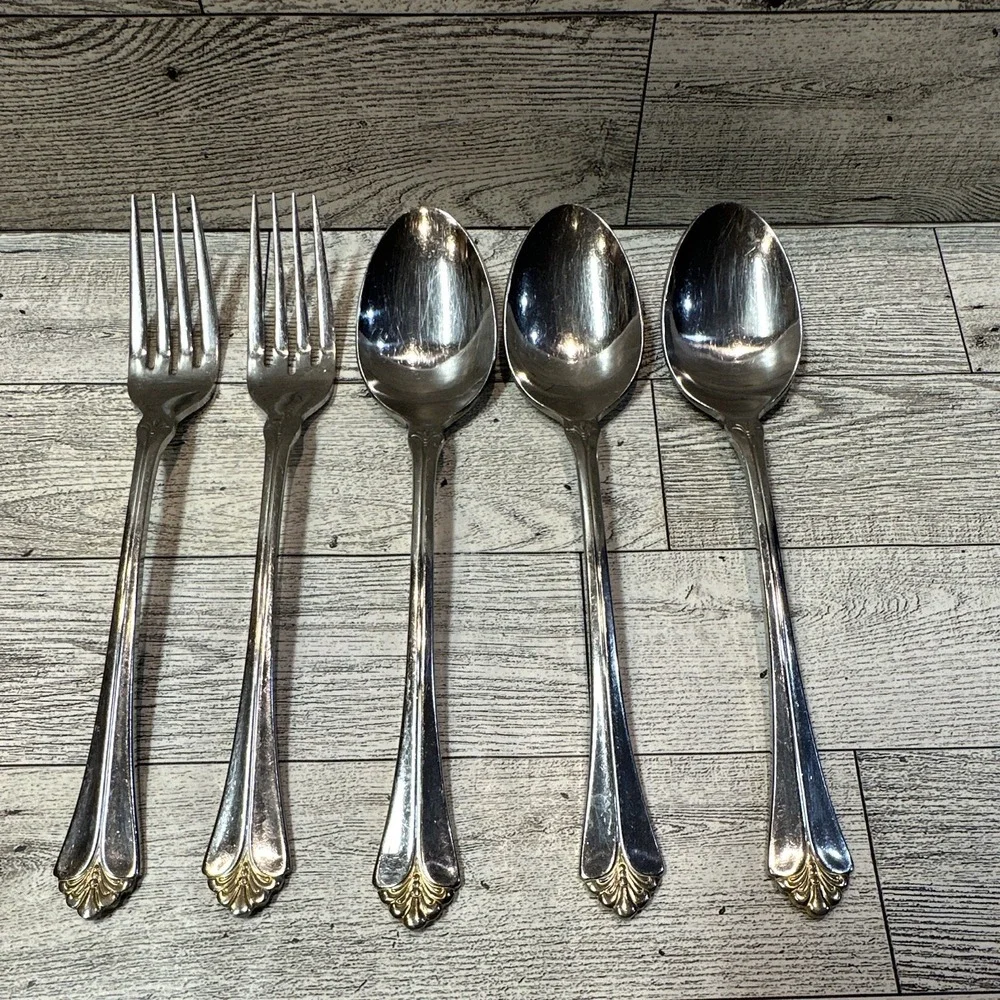 Towle Santa Barbara Stainless Steel Flatware 5PC Vintage *Some Gold Missing*